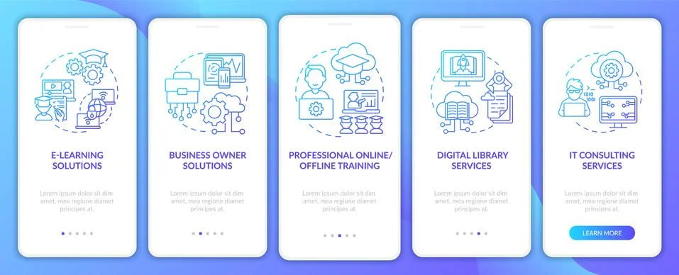 Social unit progress projects onboarding mobile app page screen with concepts Stock Illustration