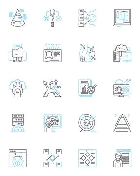 Social web linear icons set. Connect, Share, Nerk, Like, Tweet, Comment, Stream Stock Illustration