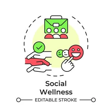 Social wellness flat linear concept icon Stock Illustration