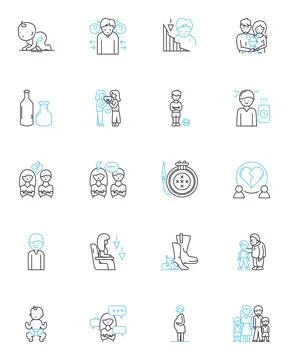Social work linear icons set. Empathy, Advocacy, Reform, Equality, Empowerment Stock Illustration