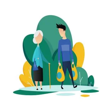 Social worker taking care about seniors people. Volunteer young people help Stock Illustration