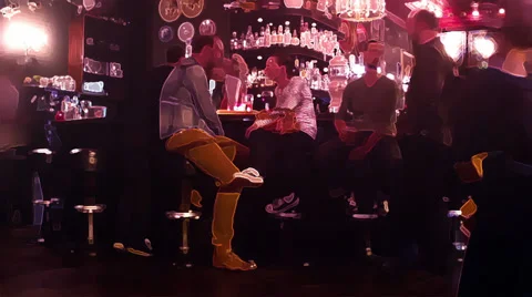 Socialising at local bar Stock Footage 34385728