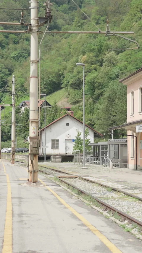 Socialist empty train station walk on platform in Slovenia Stock Footage 324968161