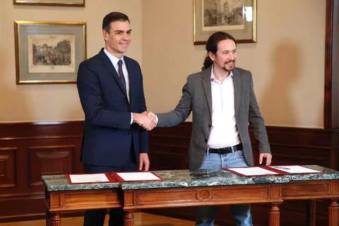 Socialist Party and Unidas Podemos sign a pre-agreement for a coalition governme Stock Photos