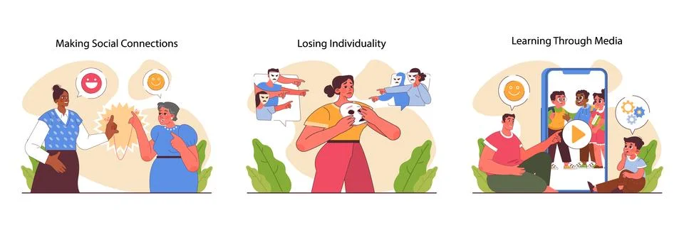 Socialization set. Communication skill development. People interacting, Stock Illustration
