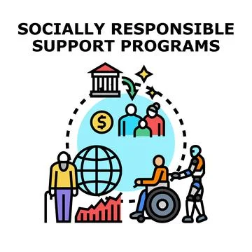 Socially responsible support programs for global welfare Illustrazione stock