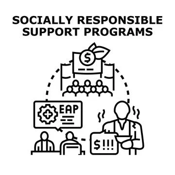 Socially responsible support programs helping employees and community Stock Illustration