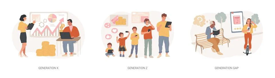 Society development isolated concept vector illustration set. Stock Illustration