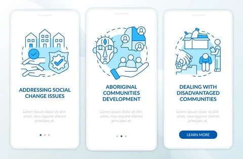 Society development targets onboarding mobile app page screen with concepts Stock Illustration