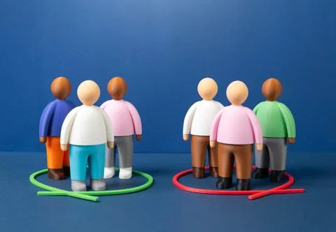 Society is divided into two groups based on an issue or opinion. A split in.. Stock Photos