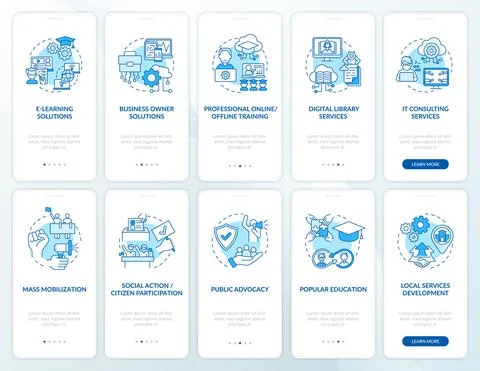 Society evolution onboarding mobile app page screen with concepts set Stock Illustration