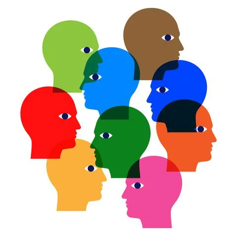 Society structure concept vector illustration, with colorful heads gathered on a Stock-Illustration