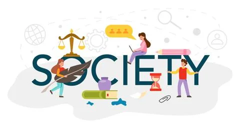 Society typographic header. Students studying society, pattern Stock Illustration