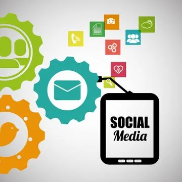 Socila media mobile device team work 스톡 일러스트