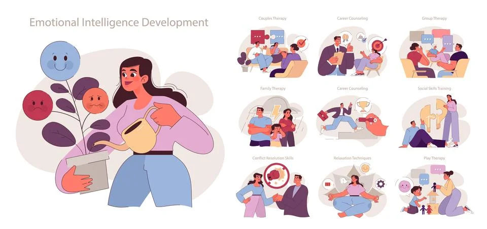 Socio-psychological support set. Stock Illustration