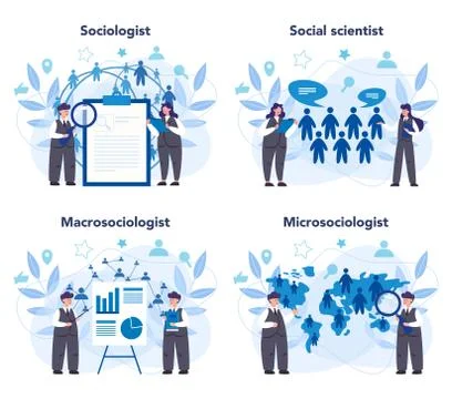 Sociologist concept set. Scientist study of society, pattern of social Illustrazione stock