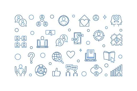 Sociologist Studies minimal linear horizontal banner. Patterns of Social Re.. Stock Illustration