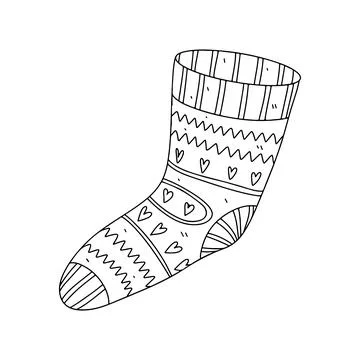 Sock with hearts pattern in hand drawn doodle style. Vector illustration for Stock Illustration
