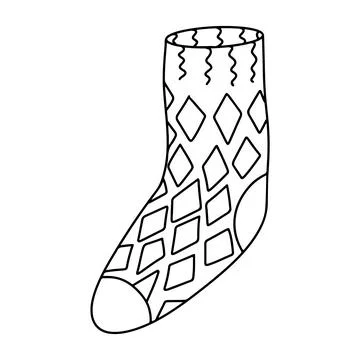 Sock with hearts pattern in hand drawn doodle style. Vector illustration for Stock Illustration