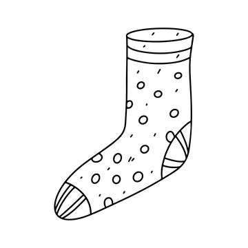 Sock with hearts pattern in hand drawn doodle style. Vector illustration fo.. Illustrazione stock