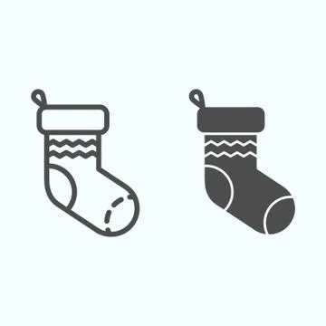 Sock line and solid icon. Knitted decoration with waves for donating presents イラスト素材