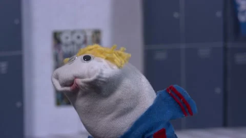 Sock Puppet Gulps Nervously At School Stock Footage 170721155