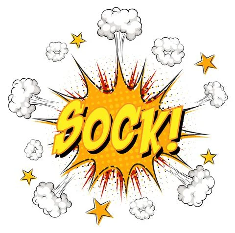 SOCK text on comic cloud explosion isolated on white background Stock Illustration