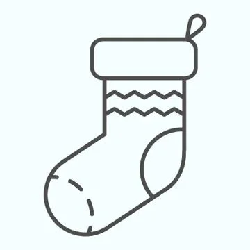 Sock thin line icon. Knitted decoration with waves for donating presents Stock Illustration