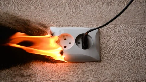 The socket and plug of the electric wire light up. Stock Footage 142955019