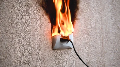 Socket and Plug of Electric Wire are on fire 스톡 동영상 147720335