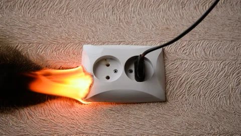 The socket and plug of the electric wire light up. Stock Footage 148555215