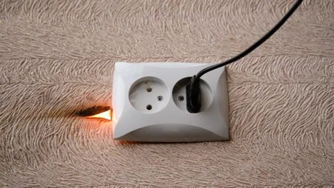 The socket and plug of the electric wire light up. Stock Footage 151392580