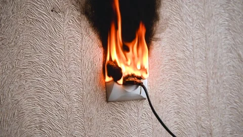 The socket and plug of the electrical wire light up. Property insurance concept Stock Footage 151311012