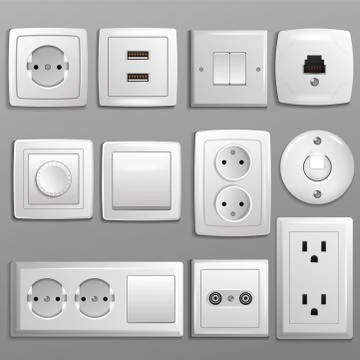 Socket and switch vector electrical outlet for electric plugs and electricity 스톡 일러스트