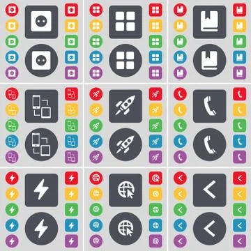 Socket, Apps, Dictionary, Connection, Rocket, Receiver, Flash, Web cursor, Arrow Illustrazione stock