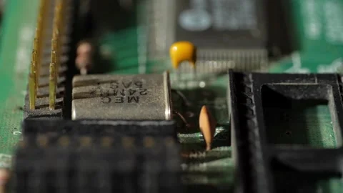 Socket on a computer board for installing additional memory or a microchip Stock Footage 283442713