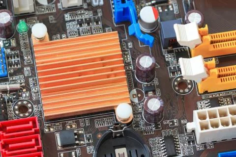 Socket electronics components on PC computer mainboard. Stock Photos