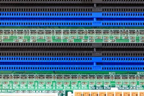 Socket electronics components on PC computer mainboard. 스톡 사진