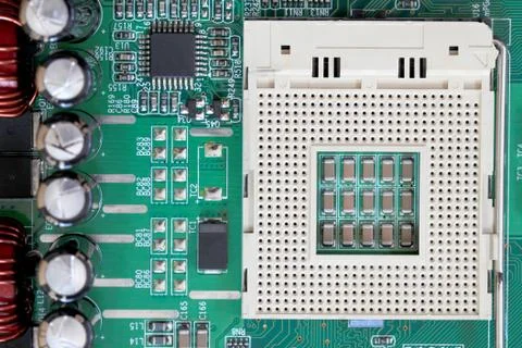 Socket electronics components on PC computer mainboard. Stock-Fotos
