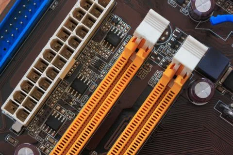 Socket electronics components on PC computer mainboard. 写真素材