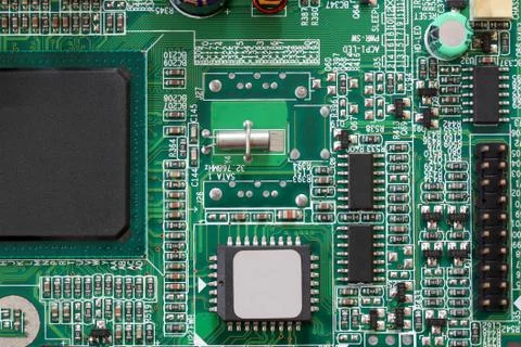 Socket electronics components on PC computer mainboard. Foto stock