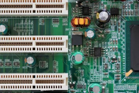 Socket electronics components on PC computer mainboard. Stock Photos
