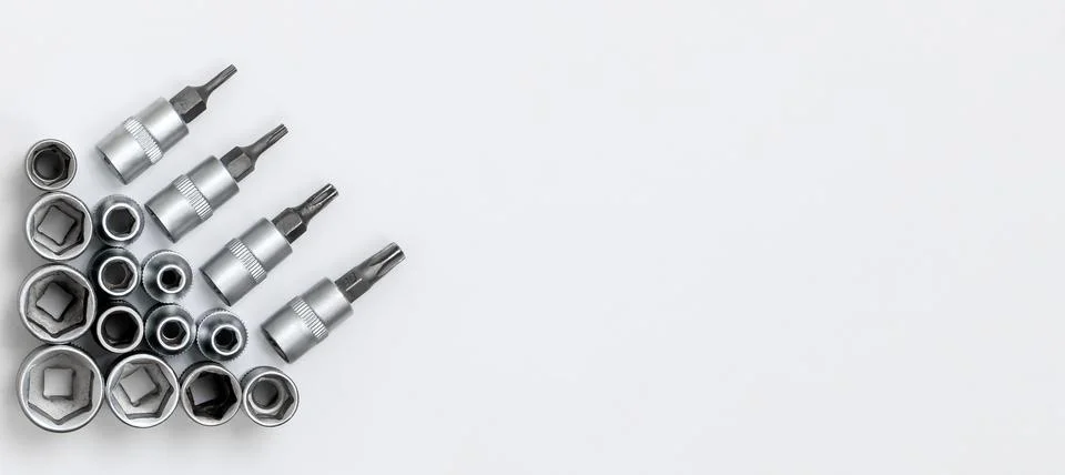 Socket heads, socket wrench, screwdriver close-up Foto stock