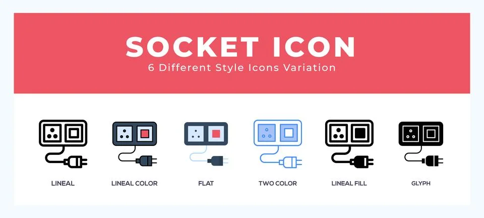 Socket icon in filled. thin line. outline stroke and flat style. Stock Illustration