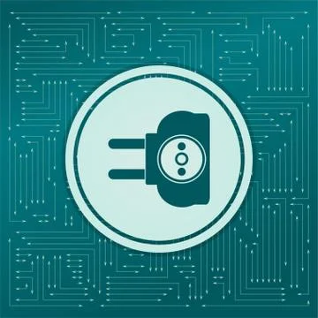 Socket icon on a green background, with arrows in different directions. It ap Stock Illustration