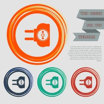 Socket icon on the red, blue, green, orange buttons for your website and desi Stock Illustration