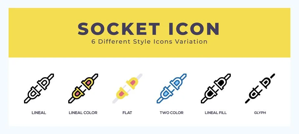 Socket icon set with different styles. Vector illustration. 库存插图