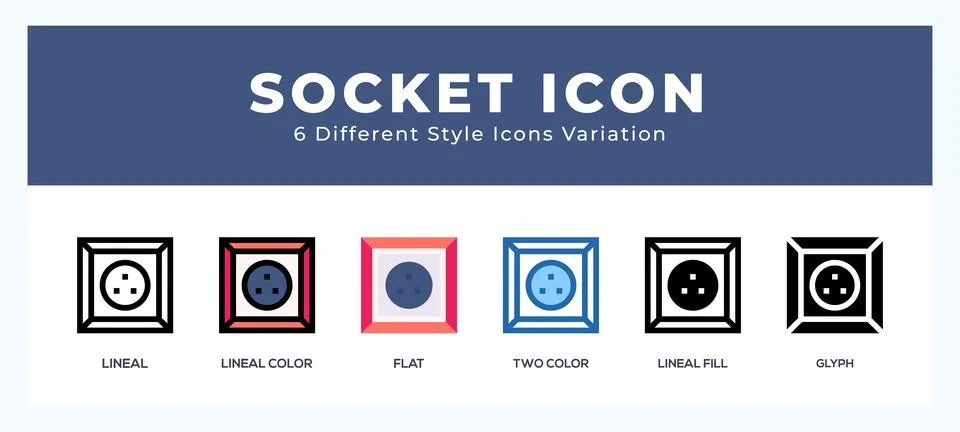 Socket icon set with different styles. Design elements for logo. Vector ill.. Illustrazione stock