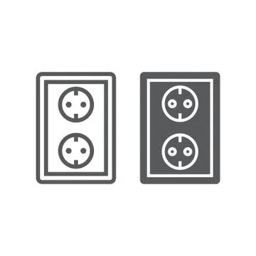 Socket line and glyph icon, electricity and voltage, power sign, vector graphics イラスト素材
