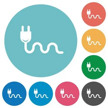Socket plug and cable solid flat round icons Illustrazione stock